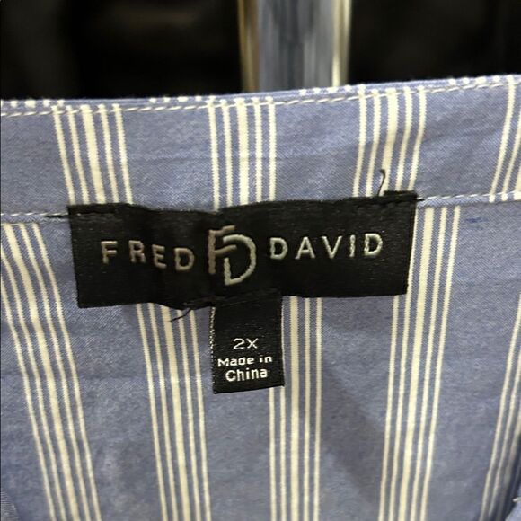 2X Plus size Fred David Blue and White Striped Midi Dress button down 3/4 - Picture 2 of 5